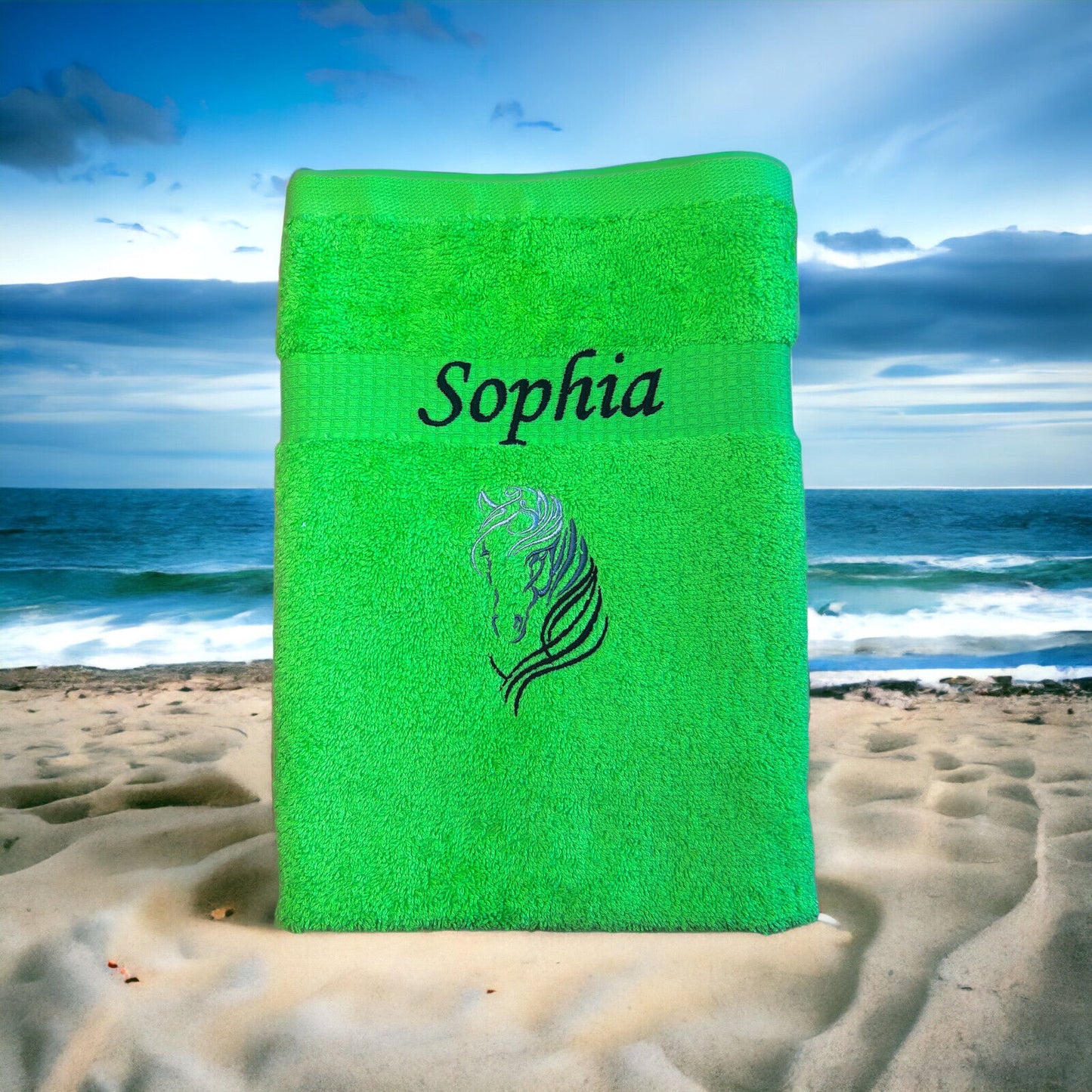 Pferdekopf Handtuch mit Name Sauna Wellness Duschtuch Saunatuch Geschenk Kinder