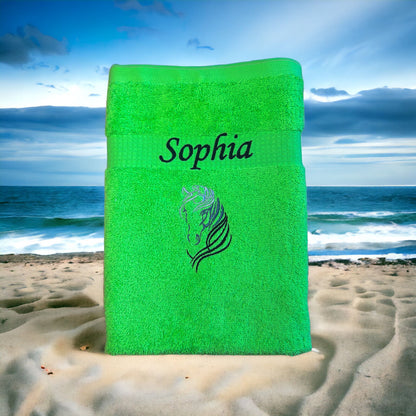 Pferdekopf Handtuch mit Name Sauna Wellness Duschtuch Saunatuch Geschenk Kinder