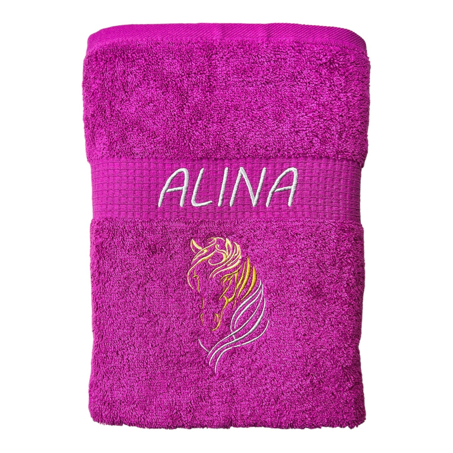 Pferdekopf Handtuch mit Name Sauna Wellness Duschtuch Saunatuch Geschenk Kinder