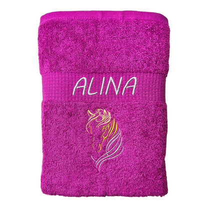 Pferdekopf Handtuch mit Name Sauna Wellness Duschtuch Saunatuch Geschenk Kinder