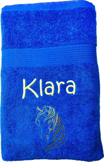 Pferdekopf Handtuch mit Name Sauna Wellness Duschtuch Saunatuch Geschenk Kinder