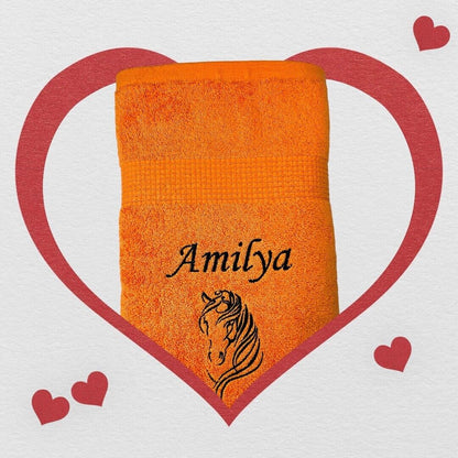 Pferdekopf Handtuch mit Name Sauna Wellness Duschtuch Saunatuch Geschenk Kinder