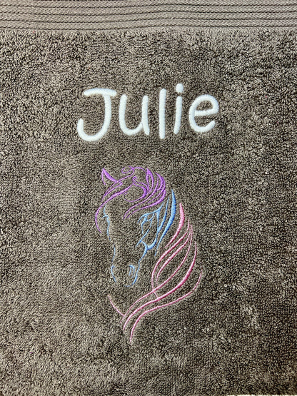 Pferdekopf Handtuch mit Name Sauna Wellness Duschtuch Saunatuch Geschenk Kinder