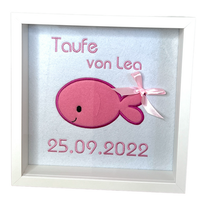 Bilderrahmen zur Taufe als Geldgeschenk, personalisierbar, Fisch