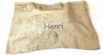 Pferdekopf Handtuch mit Name Sauna Wellness Duschtuch Saunatuch Geschenk Kinder