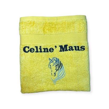 Pferdekopf Handtuch mit Name Sauna Wellness Duschtuch Saunatuch Geschenk Kinder