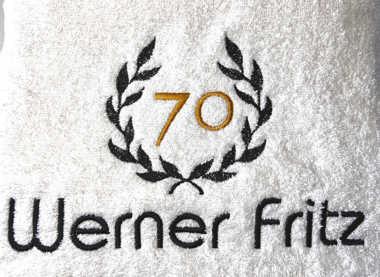 Handtuch mit Zahl im Kranz und Name, Handtuch, Sauna, Wellness, Duschtuch