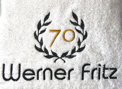 Handtuch mit Zahl im Kranz und Name, Handtuch, Sauna, Wellness, Duschtuch