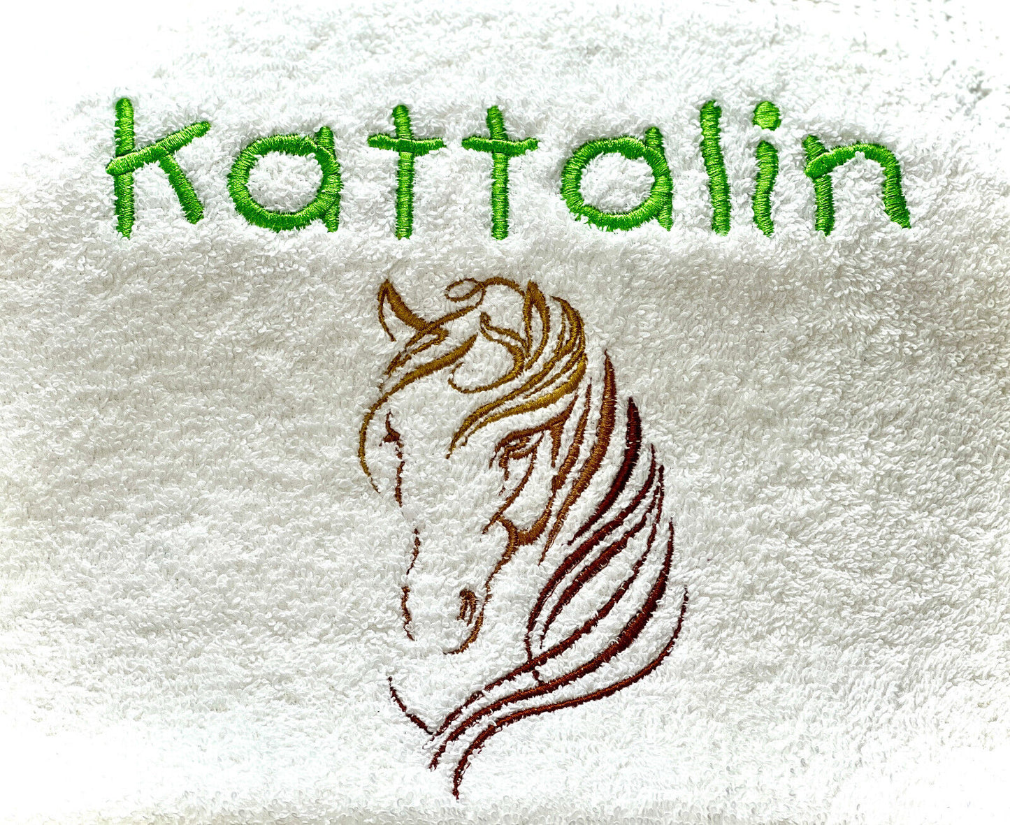 Pferdekopf Handtuch mit Name Sauna Wellness Duschtuch Saunatuch Geschenk Kinder