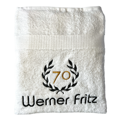 Handtuch mit Zahl im Kranz und Name, Handtuch, Sauna, Wellness, Duschtuch