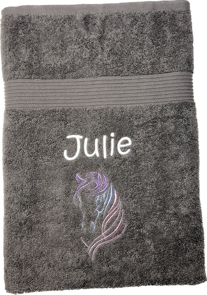 Pferdekopf Handtuch mit Name Sauna Wellness Duschtuch Saunatuch Geschenk Kinder