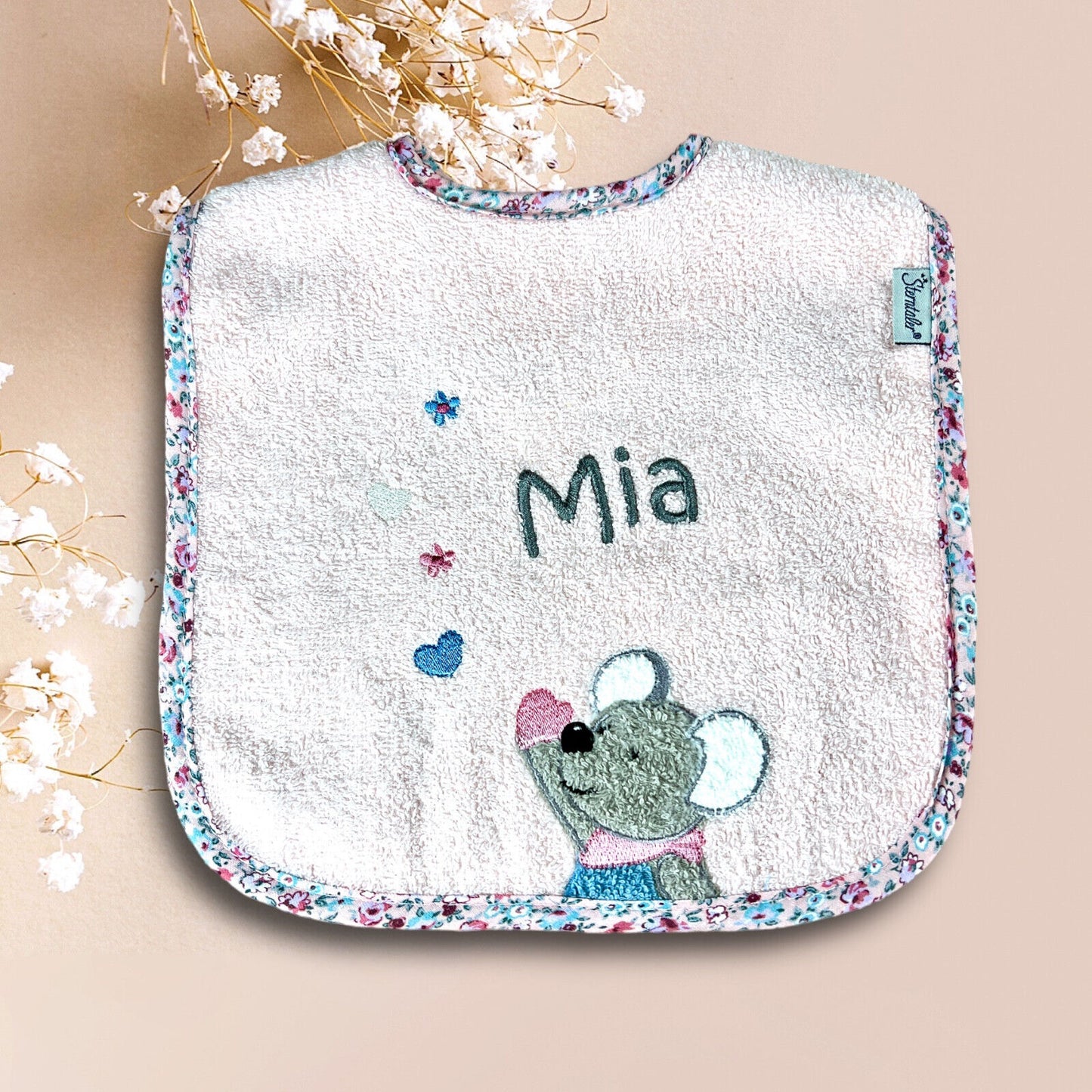 Lätzchen mit Name, Mabel Maus, Sterntaler, Babylatz, Geschenk