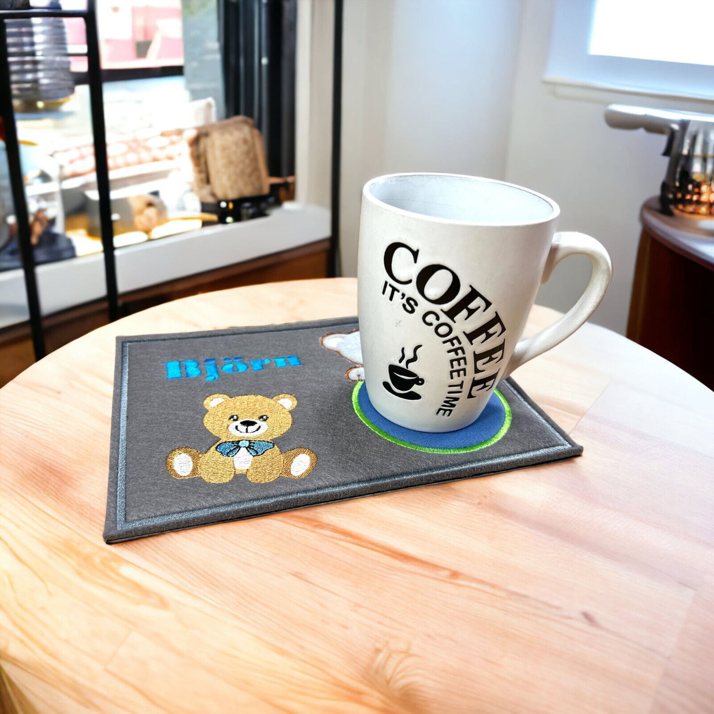 Tassenuntersetzer für Kaffee "Teddybär" zur Kaffeeeinladung Mug rug Becher