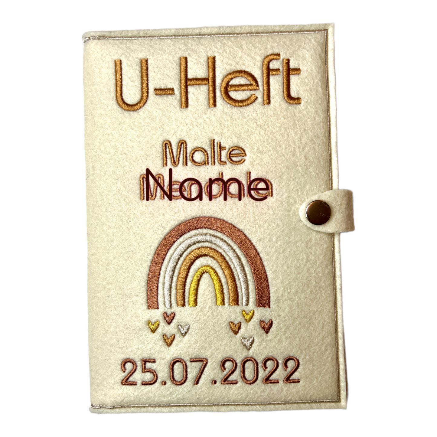 U-Heft Hülle mit Name und Geburtsdatum, Regenbogen, Geschenk fürs Baby