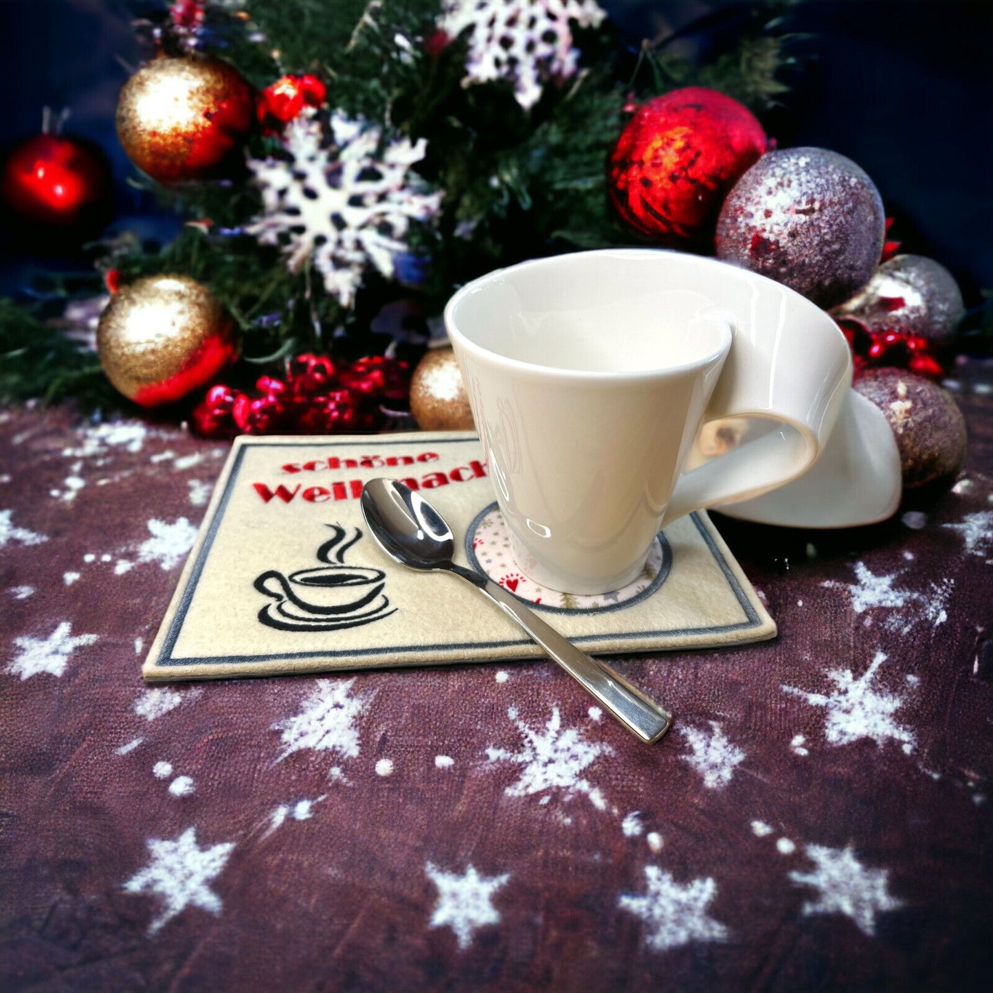 Tassenuntersetzer für Kaffee "schöne Weihnachten" Kaffeeeinladung Mug rug Filz