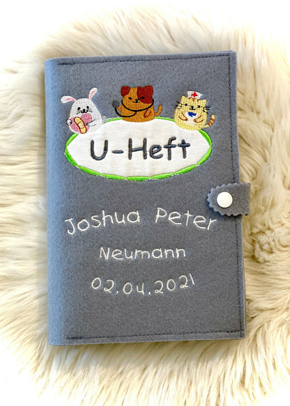 U-Heft Hülle aus Filz, bestickt, auf Wunsch mit Name und Geburtsdatum, fürs Baby