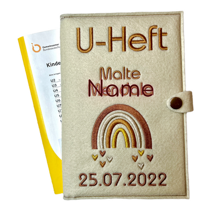 U-Heft Hülle mit Name und Geburtsdatum, Regenbogen, Geschenk fürs Baby